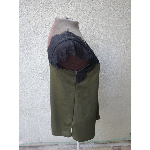 Olive Green Top Babydoll Med Lace Shoulder Whimsey Goth Career Capsule Travel - Picture 5 of 9